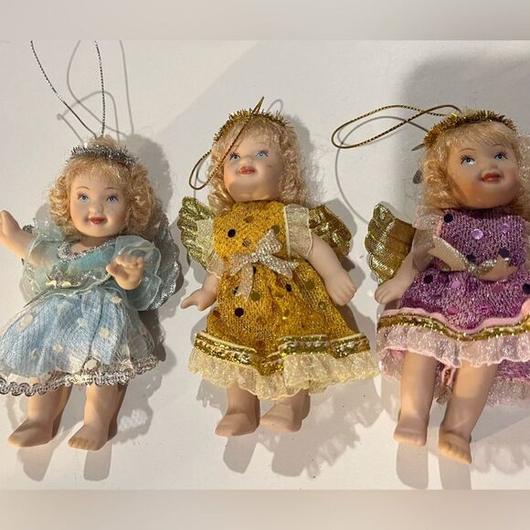 Vintage Porcelain Doll Figure Angel Set of 3. Christmas Spirit Girls. EUC - Picture 1 of 6